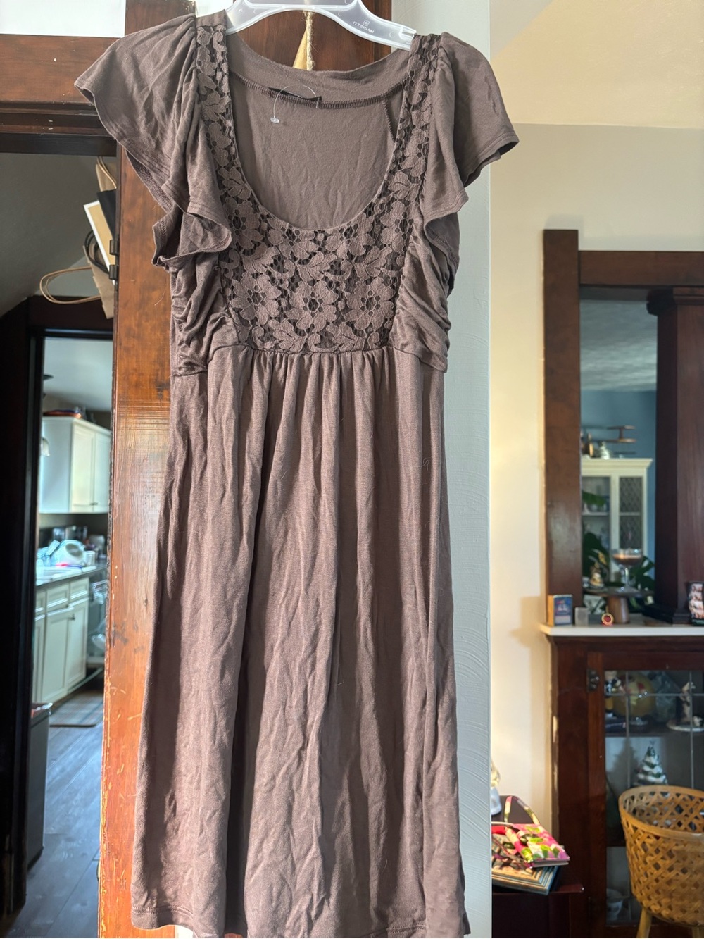 Soprano Brown Crochet Yoke Midi Dress